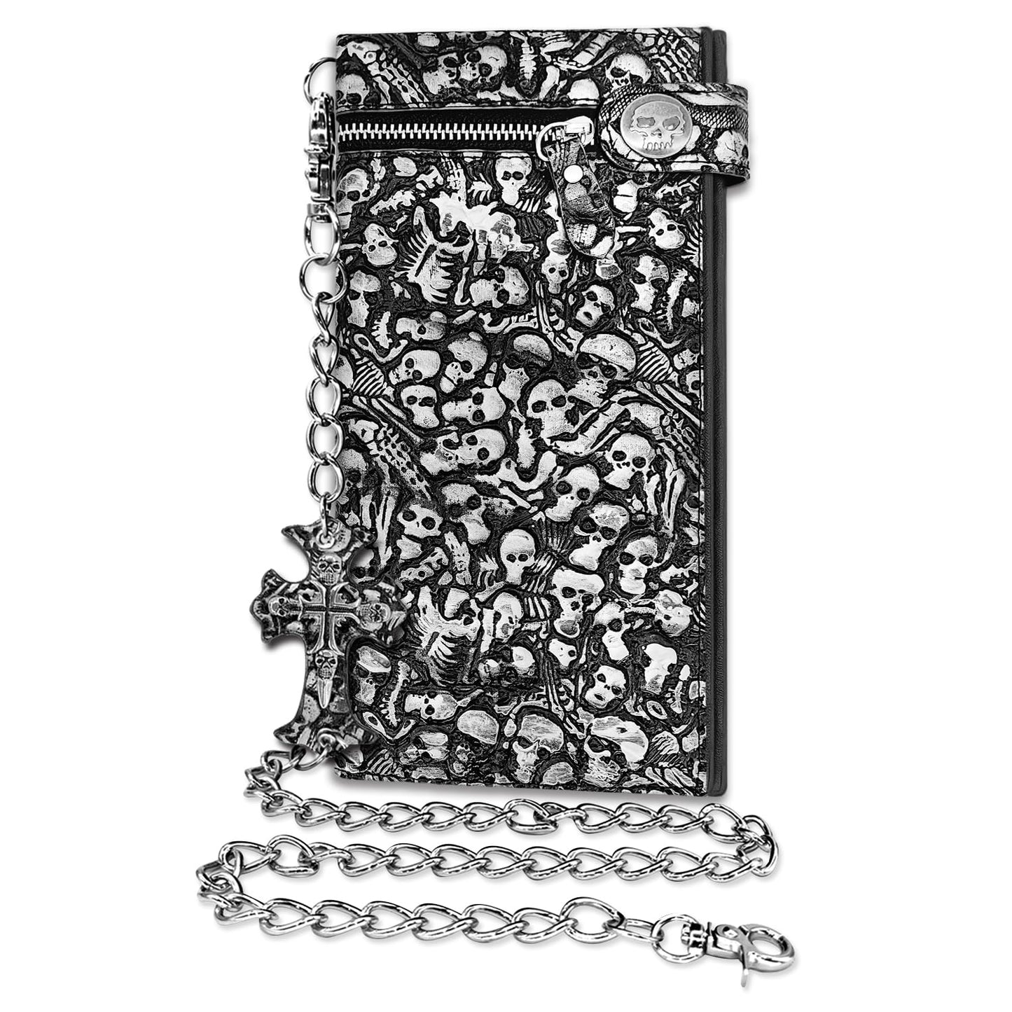 Gothic Skull Chain Wallet - Gunmetal Black