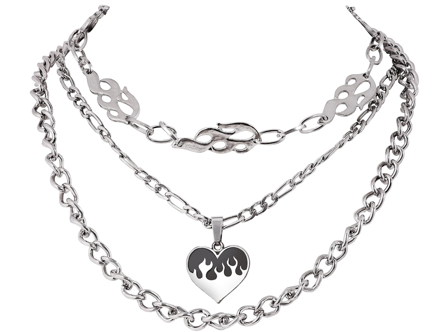 Goth Grunge Y2K Layered Burning Heart Necklace
