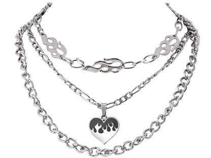 Goth Grunge Y2K Layered Burning Heart Necklace