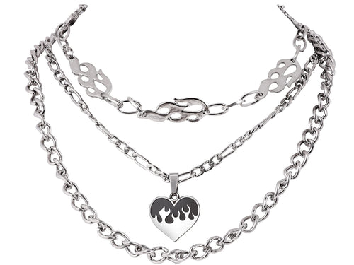 Goth Grunge Y2K Layered Burning Heart Necklace