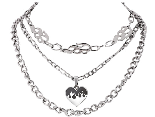 Goth Grunge Y2K Layered Burning Heart Necklace